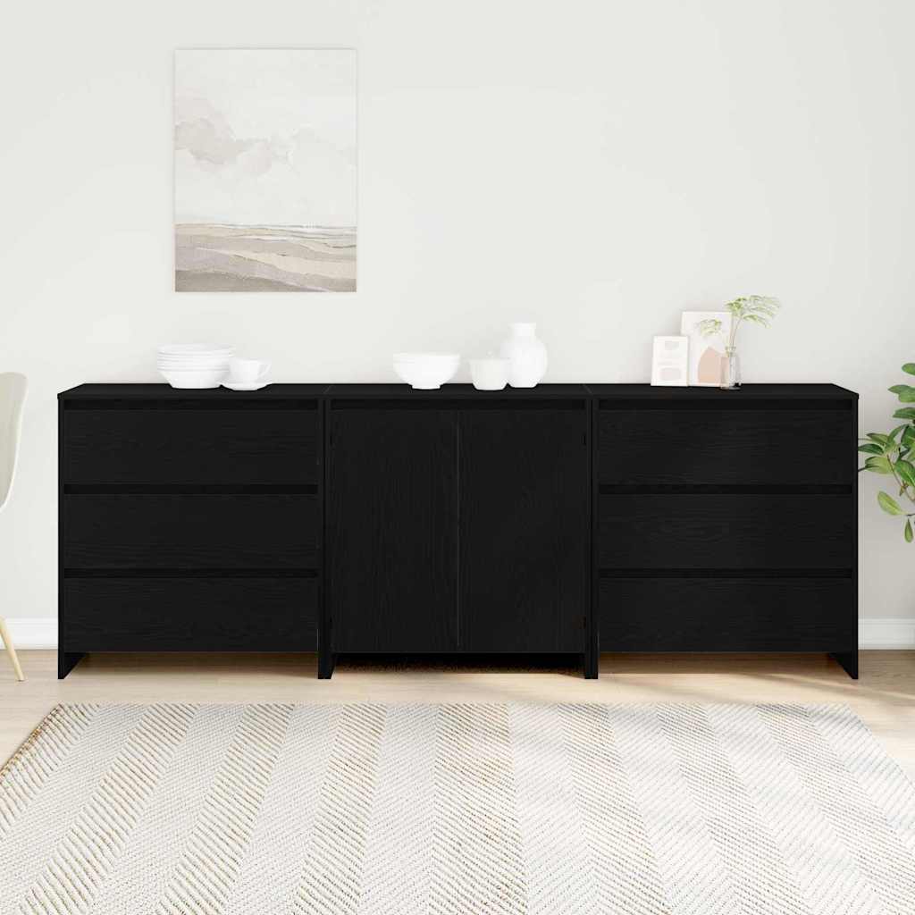 Sideboard med skuffe 3 pcs Sort 70 x 41 x 75 cm Konstrueret træ