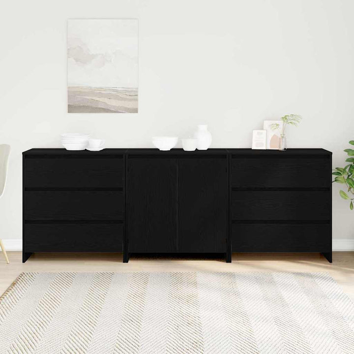 Sideboard med skuffe 3 pcs Sort 70 x 41 x 75 cm Konstrueret træ