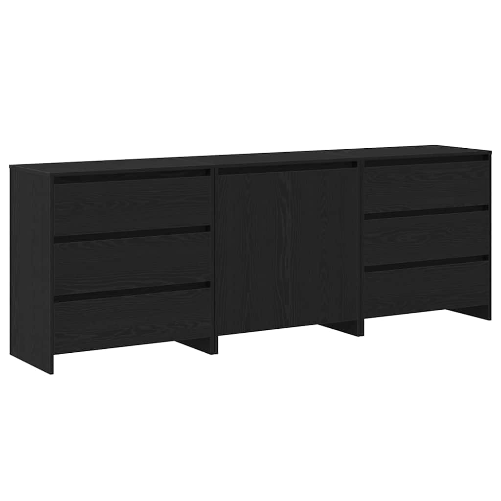 Sideboard med skuffe 3 pcs Sort 70 x 41 x 75 cm Konstrueret træ
