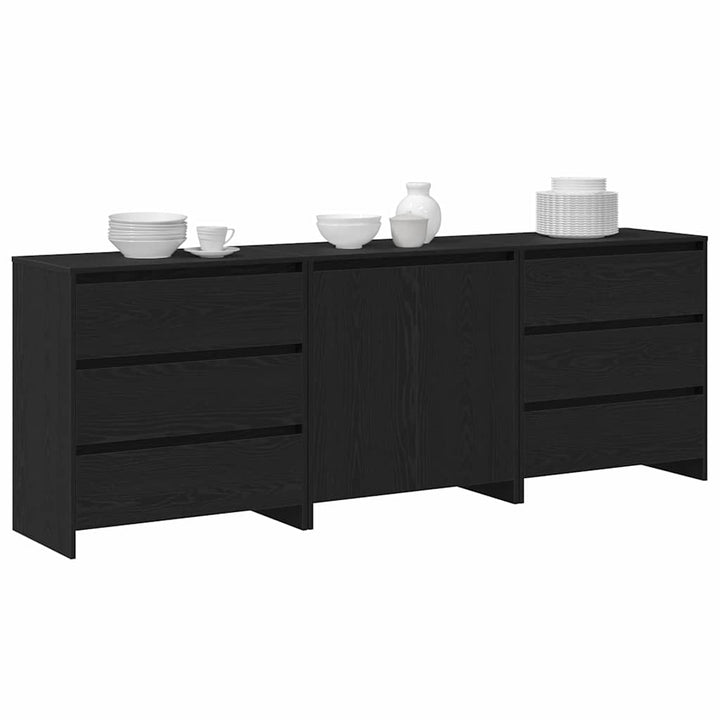 Sideboard med skuffe 3 pcs Sort 70 x 41 x 75 cm Konstrueret træ