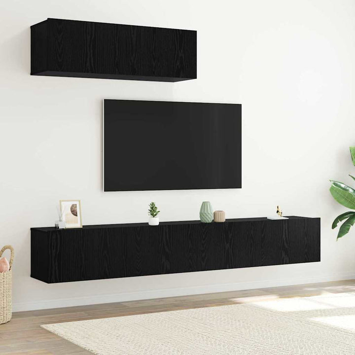 TV-skabssæt 3 pcs Sort eg 200 x 30 x 30 cm Konstrueret træ