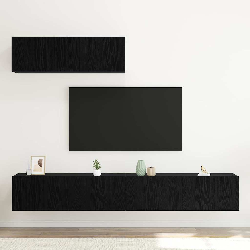 TV-skabssæt 3 pcs Sort eg 200 x 30 x 30 cm Konstrueret træ