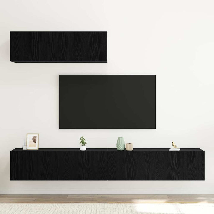 TV-skabssæt 3 pcs Sort eg 200 x 30 x 30 cm Konstrueret træ