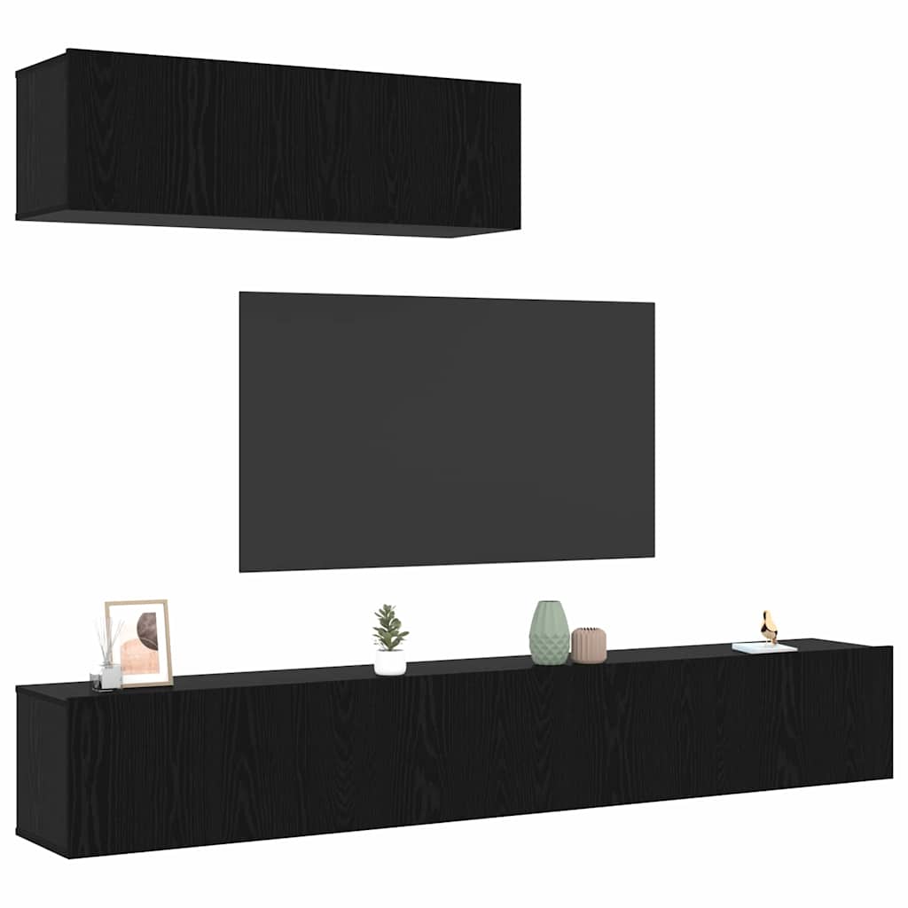TV-skabssæt 3 pcs Sort eg 200 x 30 x 30 cm Konstrueret træ