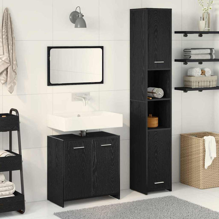 Badeværelsesmøbler Vægmonteret 3 pcs Sort eg 30 x 30 x 183.5 cm