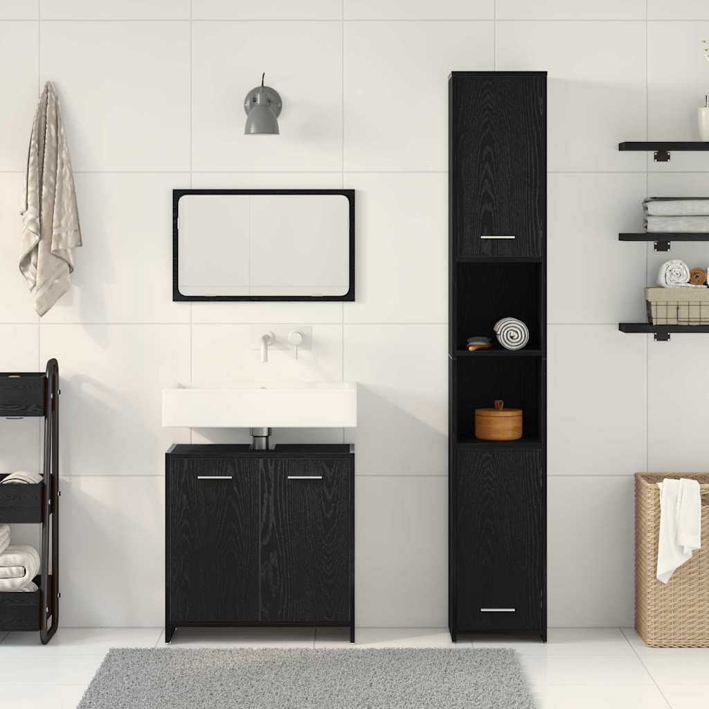 Badeværelsesmøbler Vægmonteret 3 pcs Sort eg 30 x 30 x 183.5 cm