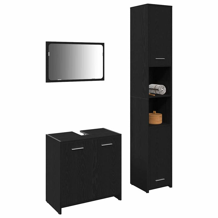 Badeværelsesmøbler Vægmonteret 3 pcs Sort eg 30 x 30 x 183.5 cm