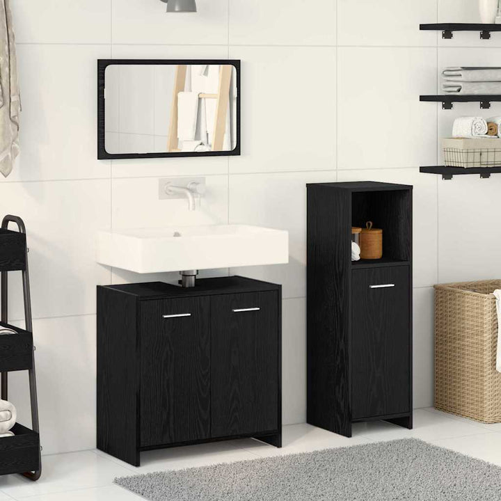 Bathroom Furniture Set med dør 3 pcs Sort eg 60 x 33 x 60 cm