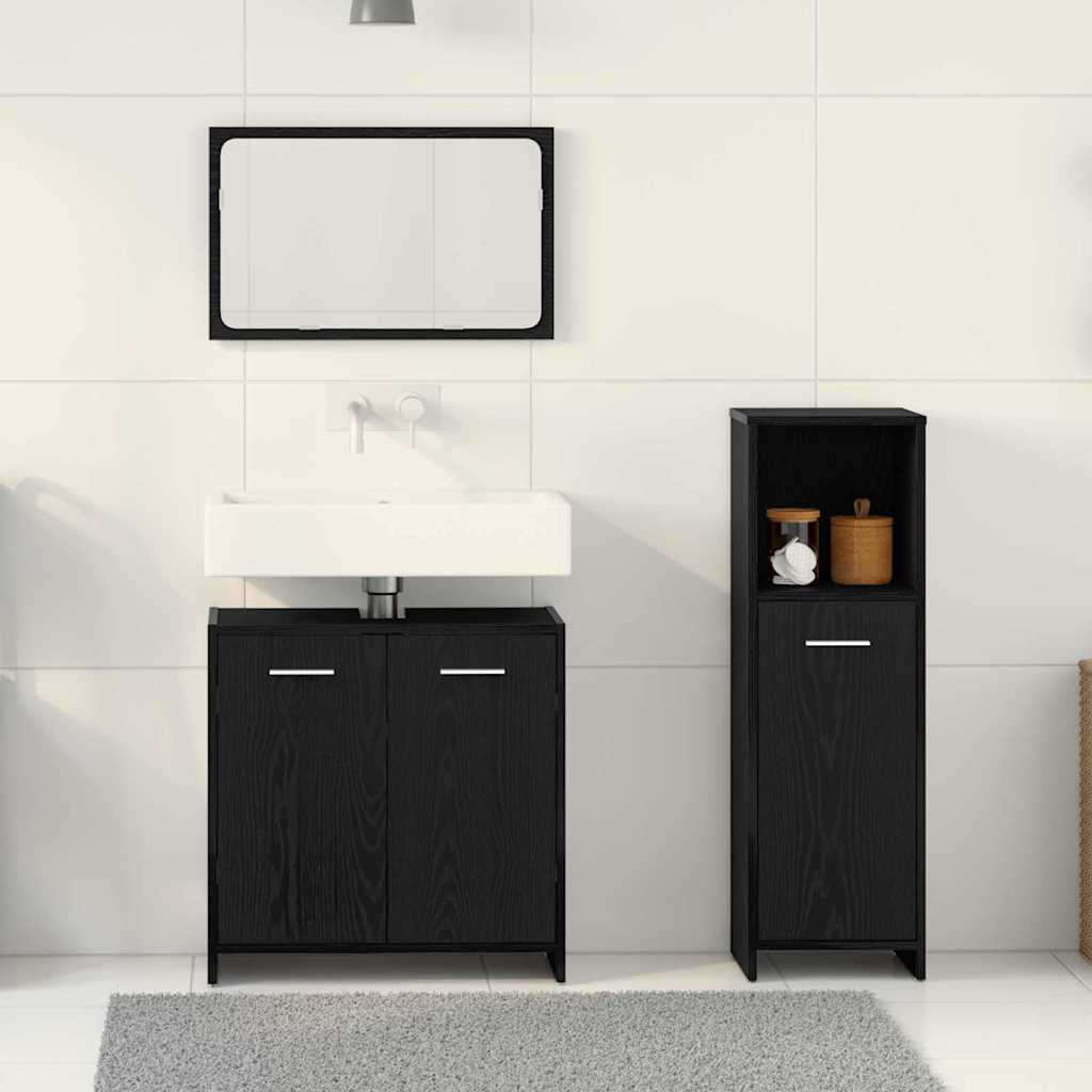 Bathroom Furniture Set med dør 3 pcs Sort eg 60 x 33 x 60 cm