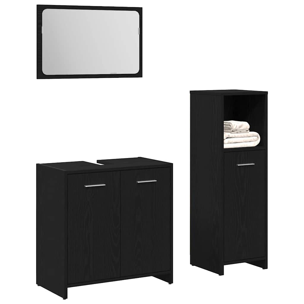 Bathroom Furniture Set med dør 3 pcs Sort eg 60 x 33 x 60 cm