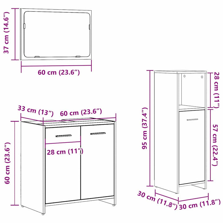 Bathroom Furniture Set med dør 3 pcs Sort eg 60 x 33 x 60 cm