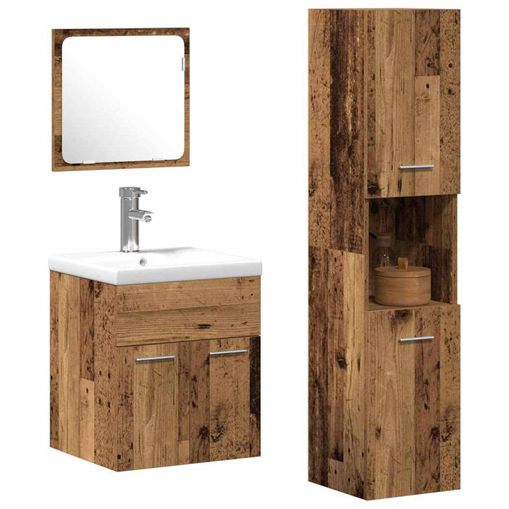 Badeværelsesmøbel Sæt 3 pcs Gammelt træ 41 x 38.5 x 46 cm