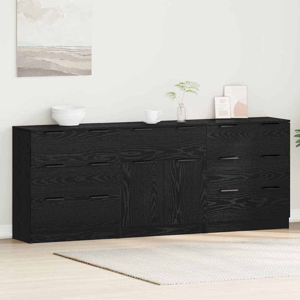 Sideboard 3 pcs Sort eg 60 x 30 x 70 cm Konstrueret træ