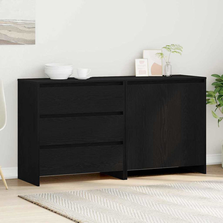 Sideboard med skuffe 2 pcs Sort 70 x 41 x 75 cm Konstrueret træ