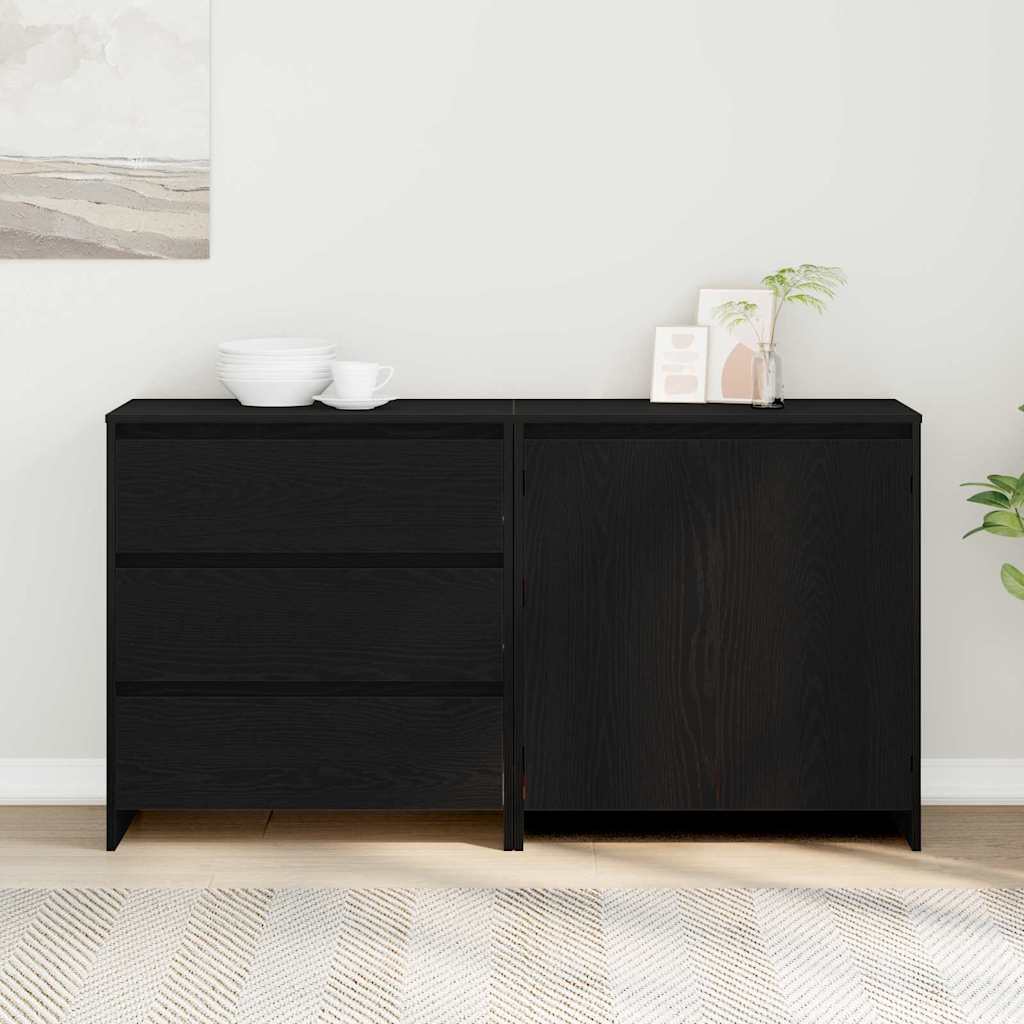 Sideboard med skuffe 2 pcs Sort 70 x 41 x 75 cm Konstrueret træ
