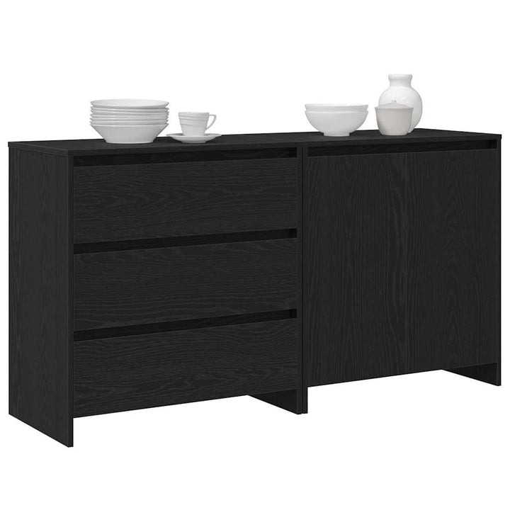 Sideboard med skuffe 2 pcs Sort 70 x 41 x 75 cm Konstrueret træ