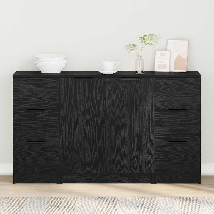 Sideboard 3 pcs Sort eg 121 x 30 x 70 cm Konstrueret træ