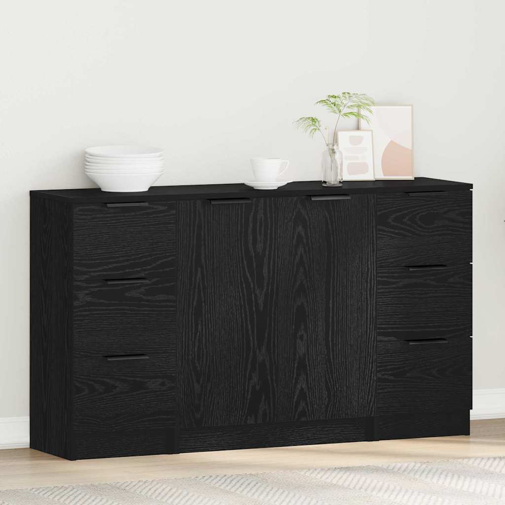 Sideboard 3 pcs Sort eg 121 x 30 x 70 cm Konstrueret træ