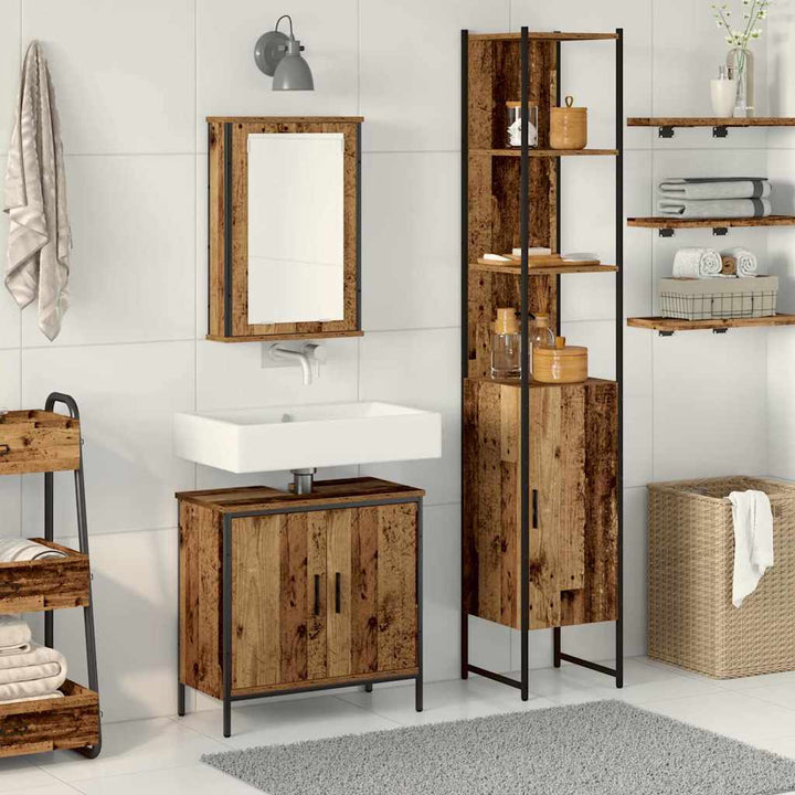 Badeværelsesmøbel sæt med hylde 3 pcs Brun 33 x 33 x 185.5 cm