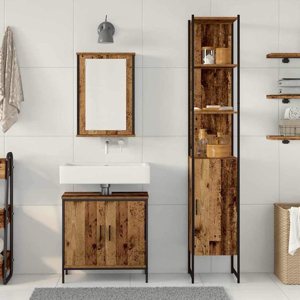 Badeværelsesmøbel sæt med hylde 3 pcs Brun 33 x 33 x 185.5 cm