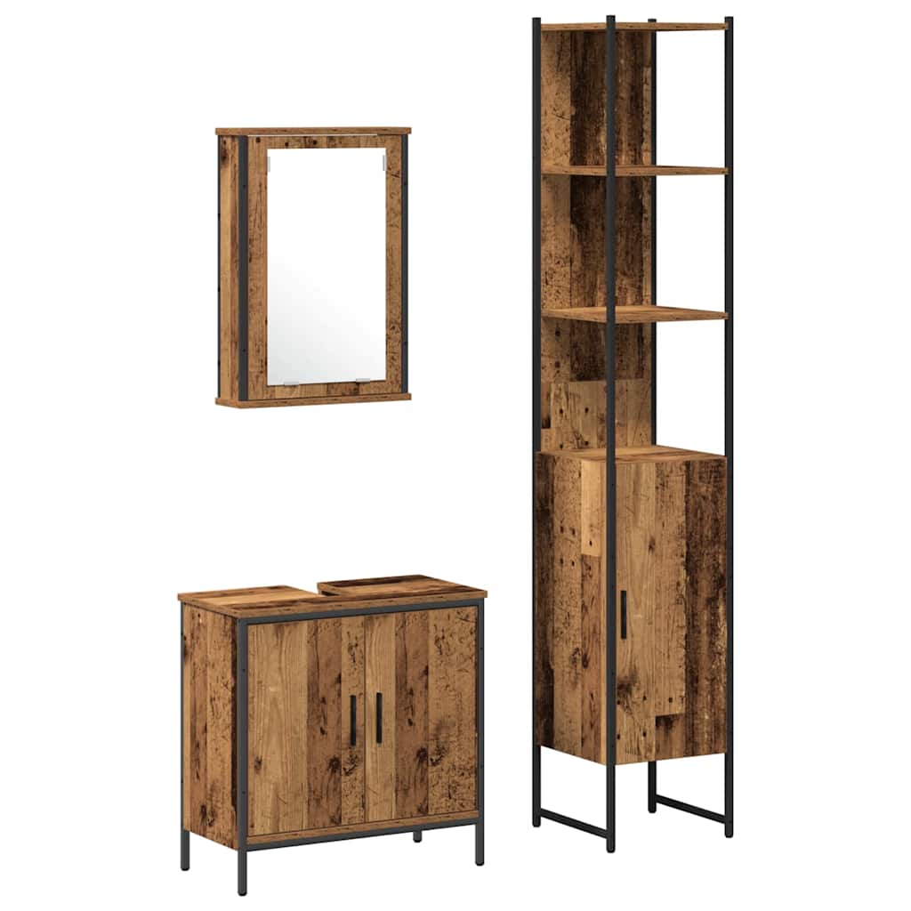 Badeværelsesmøbel sæt med hylde 3 pcs Brun 33 x 33 x 185.5 cm