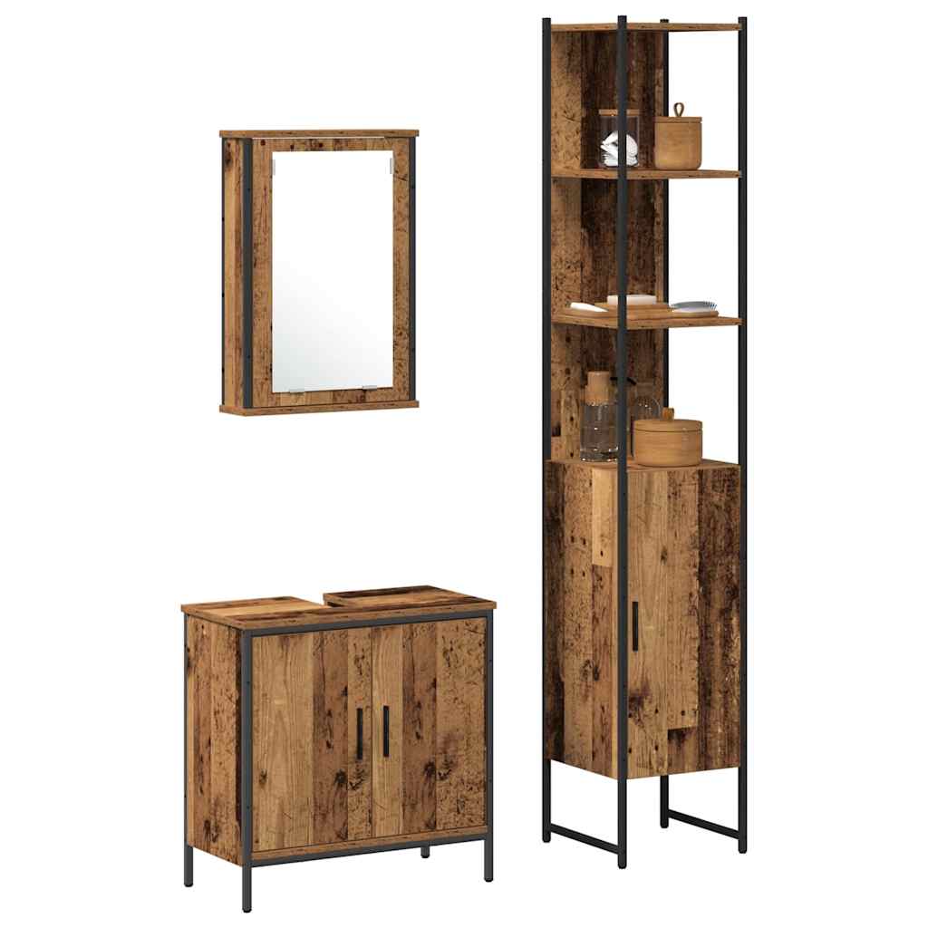 Badeværelsesmøbel sæt med hylde 3 pcs Brun 33 x 33 x 185.5 cm