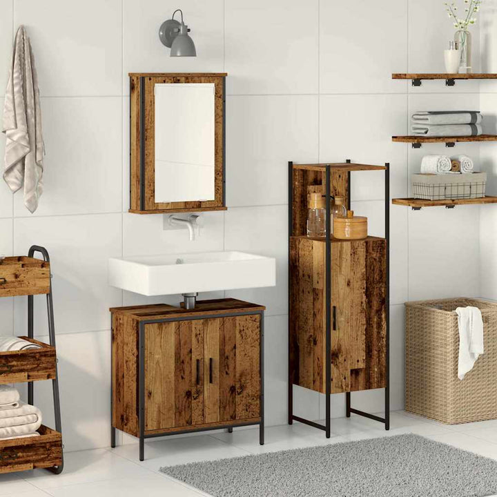 Badeværelsesmøbel sæt med dør 3 pcs Brun 33 x 33 x 120,5 cm