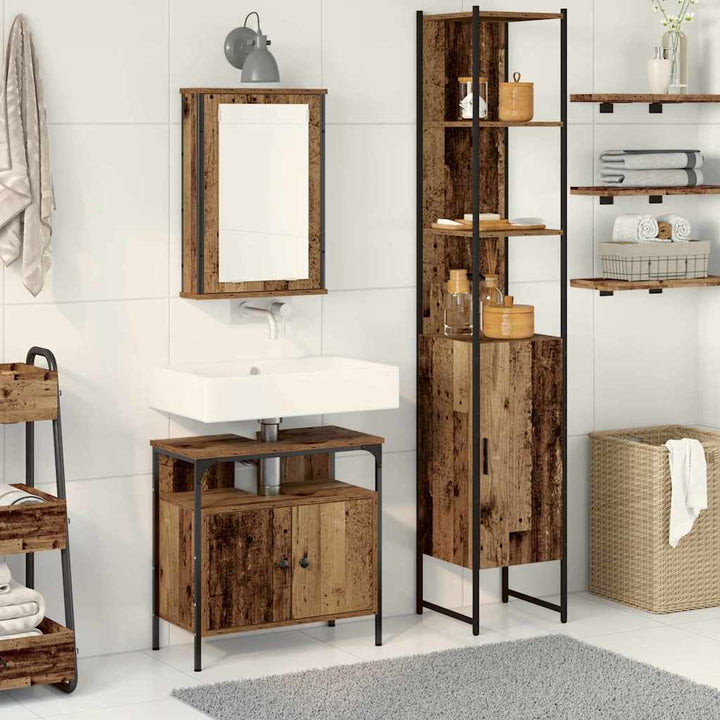 Badeværelsesmøbel sæt 3 pcs Gammelt træ 33 x 33 x 185.5 cm