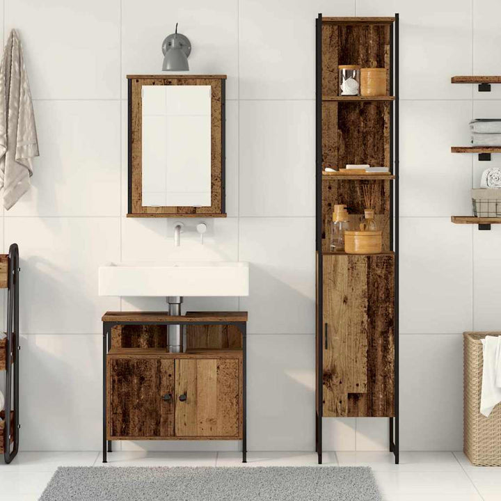 Badeværelsesmøbel sæt 3 pcs Gammelt træ 33 x 33 x 185.5 cm
