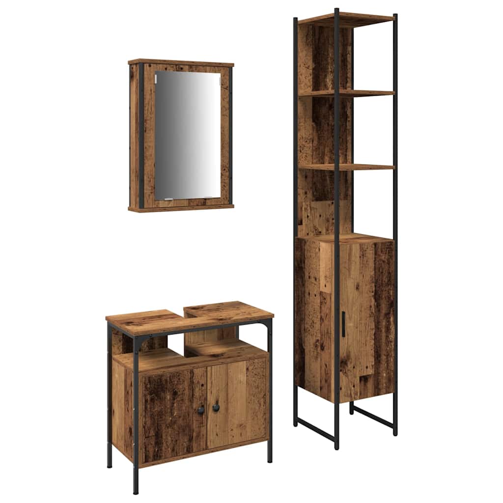 Badeværelsesmøbel sæt 3 pcs Gammelt træ 33 x 33 x 185.5 cm
