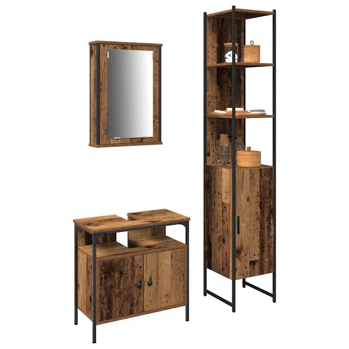 Badeværelsesmøbel sæt 3 pcs Gammelt træ 33 x 33 x 185.5 cm