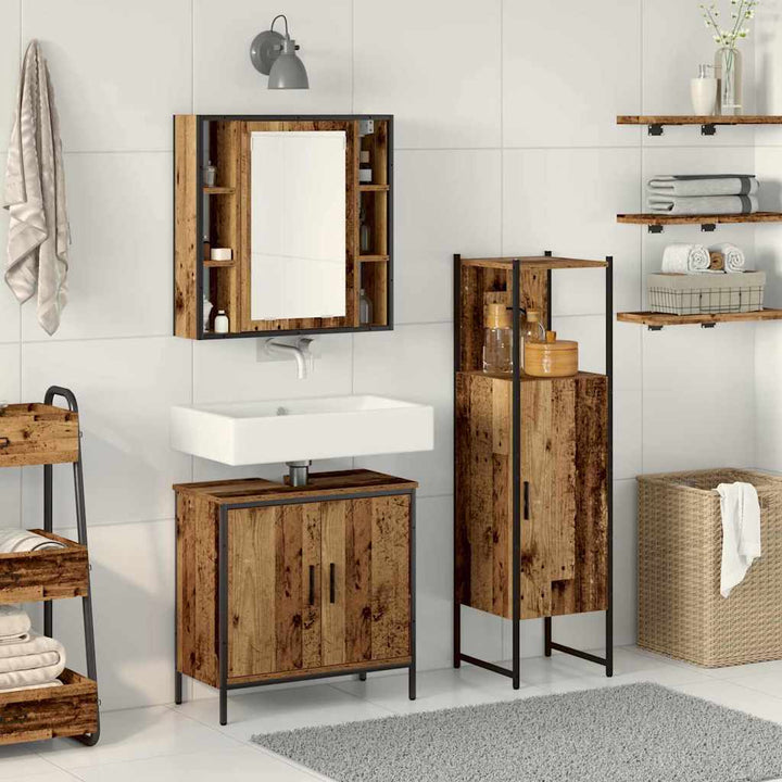 Badeværelsesmøbel sæt med dør 3 pcs Brun 33 x 33 x 120,5 cm