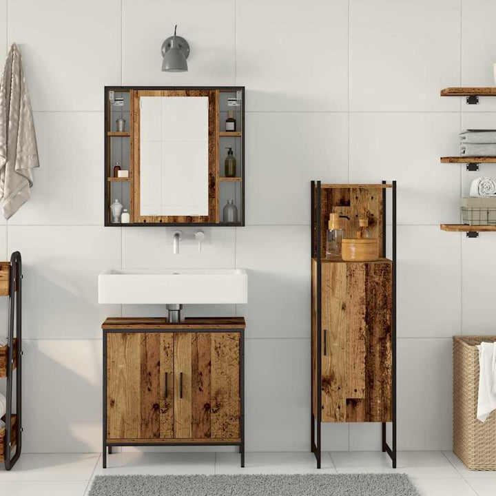 Badeværelsesmøbel sæt med dør 3 pcs Brun 33 x 33 x 120,5 cm