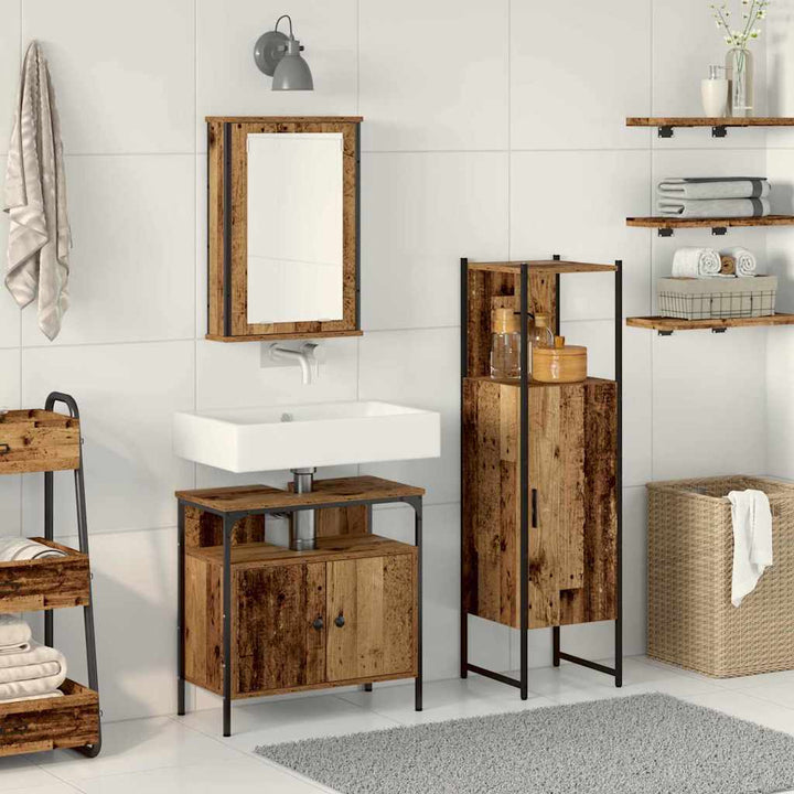Badeværelsesmøbel sæt med dør 3 pcs Brun 33 x 33 x 120,5 cm