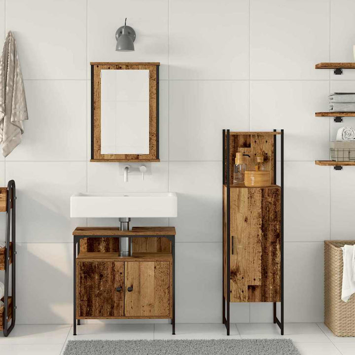 Badeværelsesmøbel sæt med dør 3 pcs Brun 33 x 33 x 120,5 cm