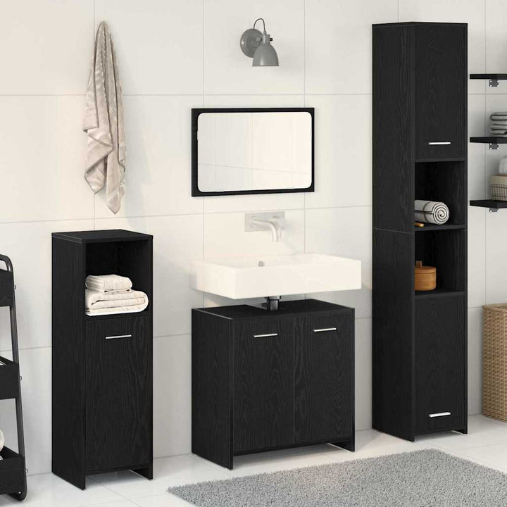Badeværelsesmøbel sæt med dør 4 pcs Sort eg 30 x 30 x 183.5 cm