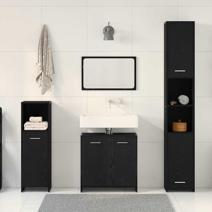 Badeværelsesmøbel sæt med dør 4 pcs Sort eg 30 x 30 x 183.5 cm