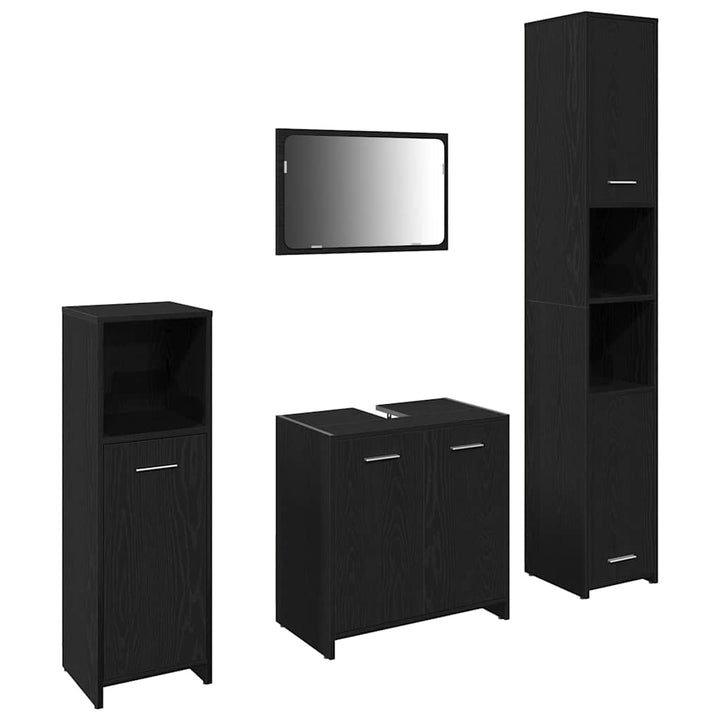 Badeværelsesmøbel sæt med dør 4 pcs Sort eg 30 x 30 x 183.5 cm