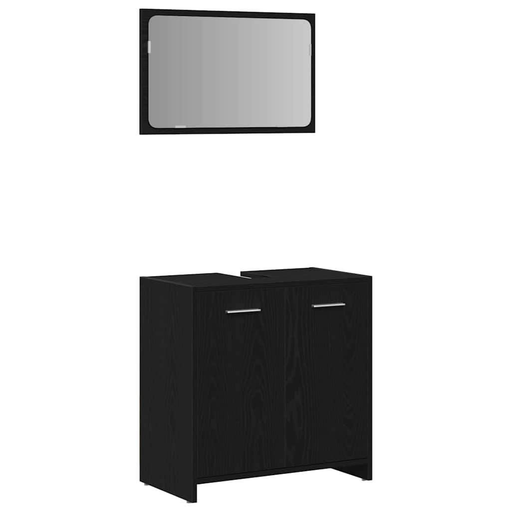 Badeværelsesmøbel sæt med dør 4 pcs Sort eg 30 x 30 x 183.5 cm