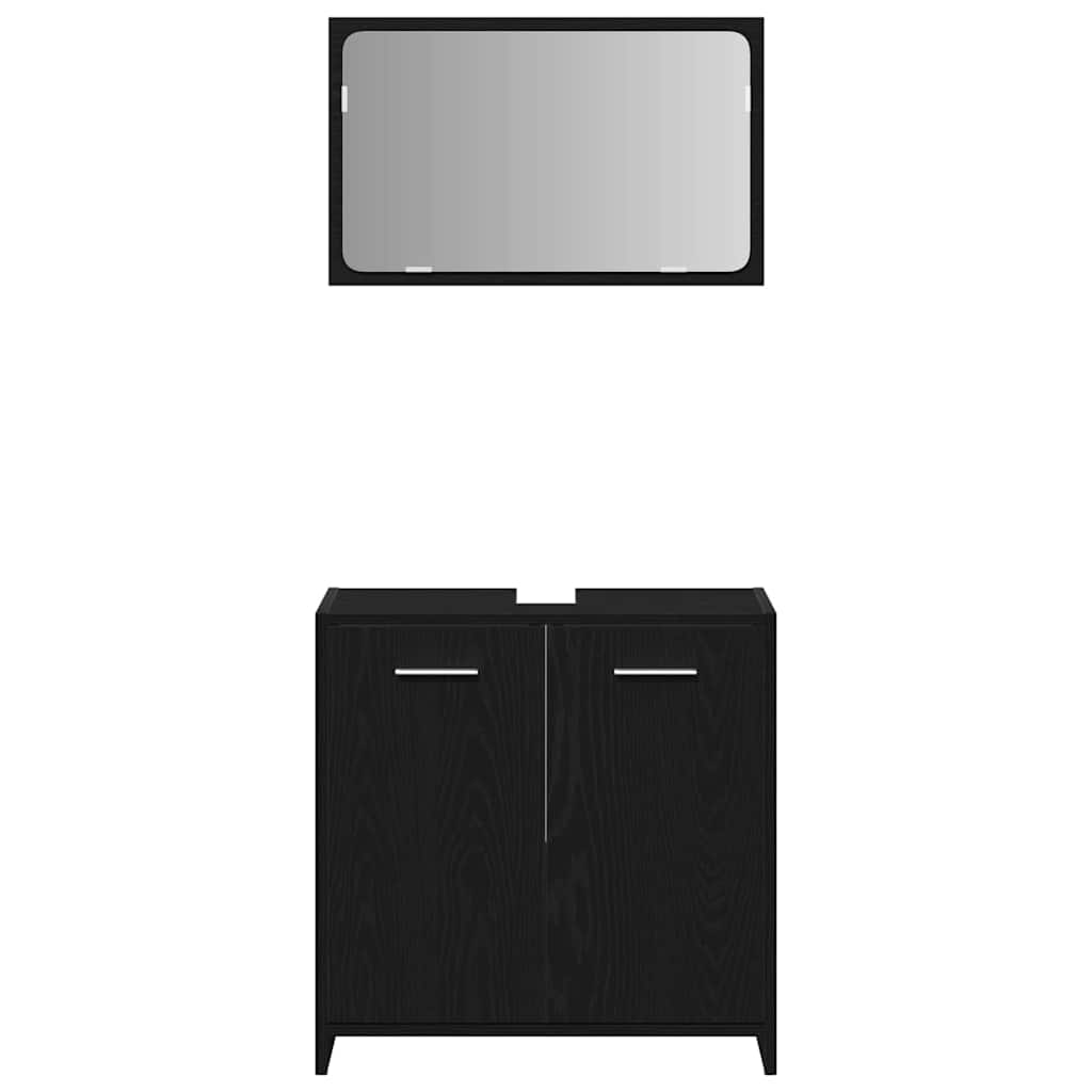 Badeværelsesmøbel sæt med dør 4 pcs Sort eg 30 x 30 x 183.5 cm