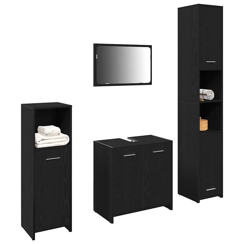 Badeværelsesmøbel sæt med dør 4 pcs Sort eg 30 x 30 x 183.5 cm