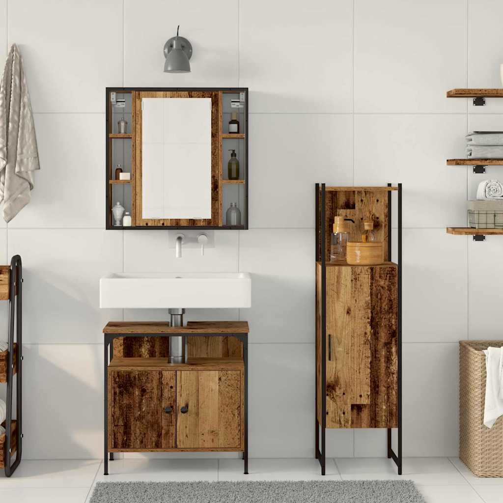Badeværelsesmøbel sæt med hylde 3 pcs Brun 60 x 30 x 60 cm