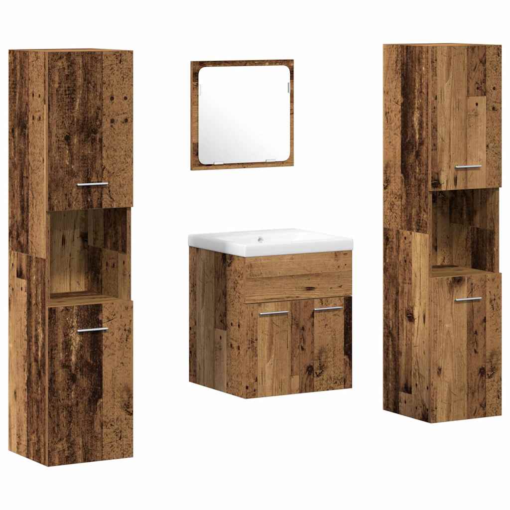 Badeværelsesmøbel sæt 4 pcs Gammelt træ 41 x 38.5 x 46 cm