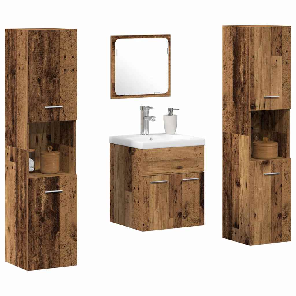Badeværelsesmøbel sæt 4 pcs Gammelt træ 41 x 38.5 x 46 cm