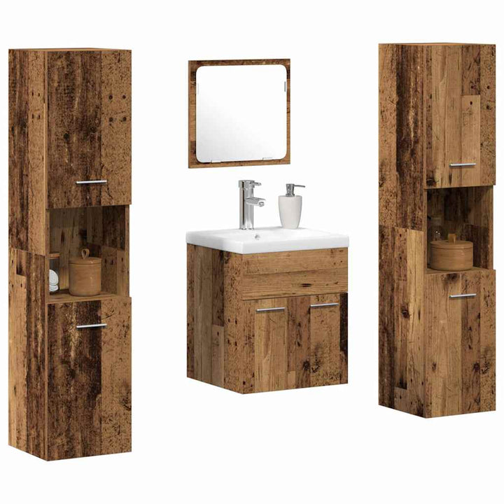 Badeværelsesmøbel sæt 4 pcs Gammelt træ 41 x 38.5 x 46 cm