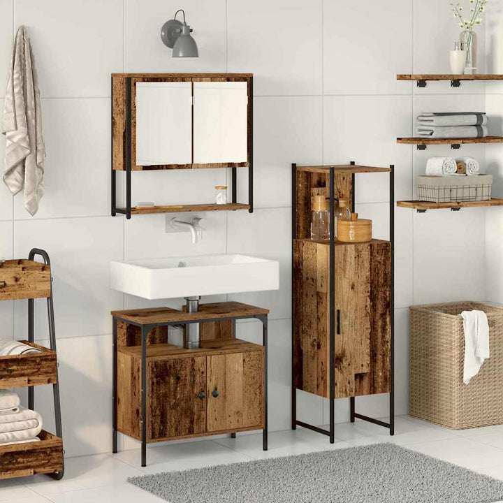Badeværelsesmøbel sæt med dør 3 pcs Brun 33 x 33 x 120,5 cm