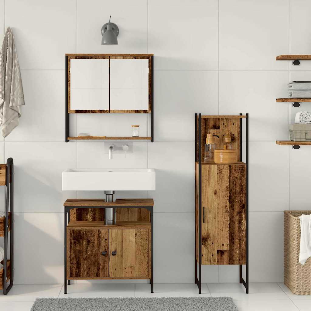 Badeværelsesmøbel sæt med dør 3 pcs Brun 33 x 33 x 120,5 cm