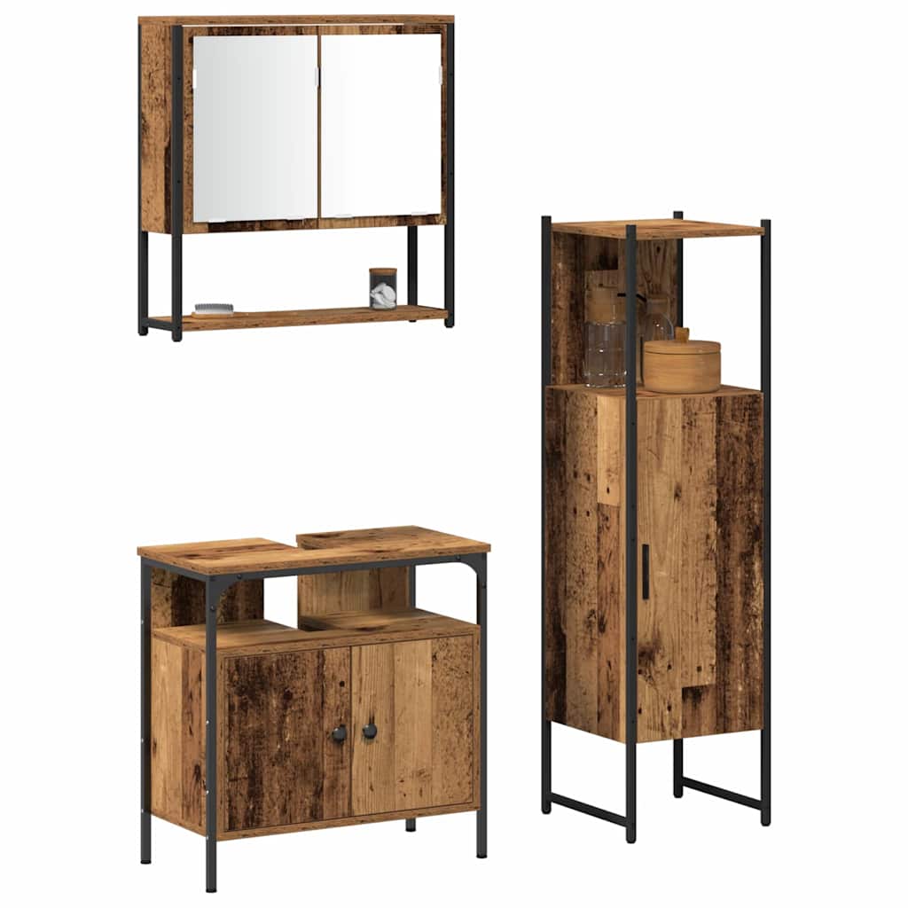Badeværelsesmøbel sæt med dør 3 pcs Brun 33 x 33 x 120,5 cm