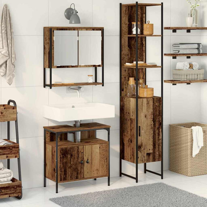 Badeværelsesmøbel sæt 3 pcs Gammelt træ 33 x 33 x 185.5 cm