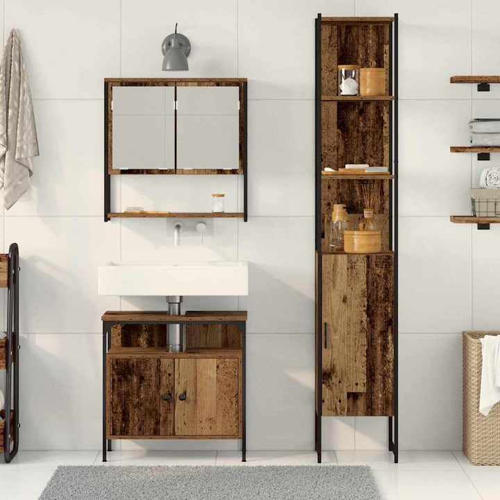 Badeværelsesmøbel sæt 3 pcs Gammelt træ 33 x 33 x 185.5 cm